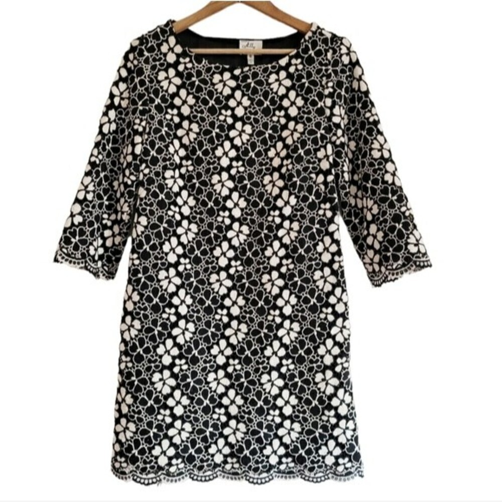 Milly Women's Floral Eyelet Scallop Edge Embroidered 3/4 Sleeve Dress Size 10